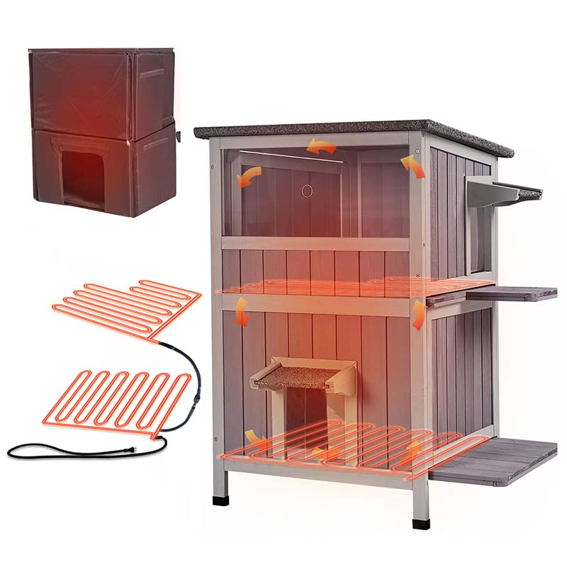 Aivituvin-AIR14-IN-HP Heated Wooden Cat House | Insulated Liner