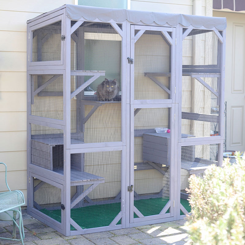 Aivituvin-AIR37-M Walk-in Large Cat Enclosure with Roof Tarp - Connects to Windows or Cat Doors