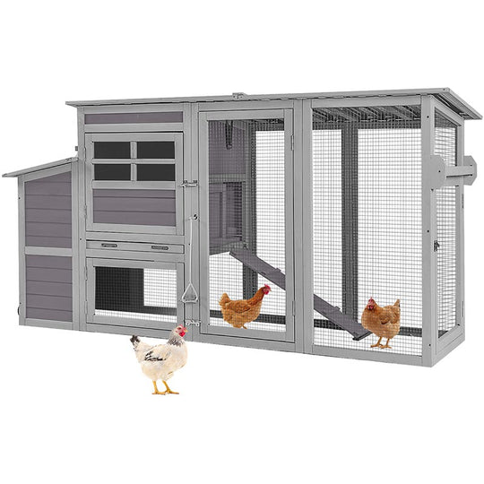 MEDEHOO 78.4'' Chicken Coop Large Hen House with Next Box,Wood Poultry Cage with Slide Tray