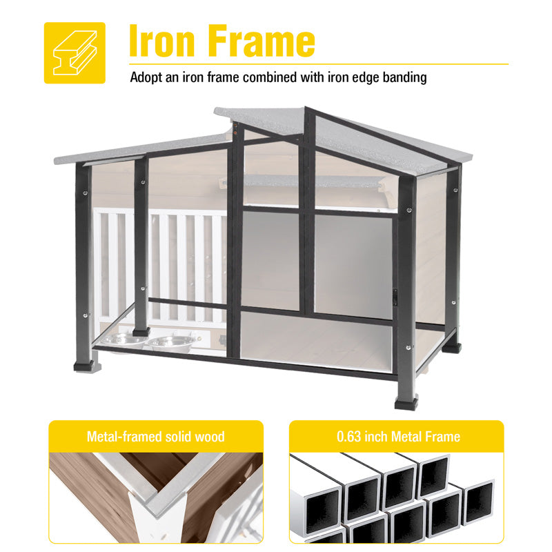 Aivituvin-AIR7021 Metal Frame Wooden Dog House | Waterproof Roof
