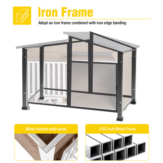 Aivituvin-AIR7021 Metal Frame Wooden Dog House | Waterproof Roof