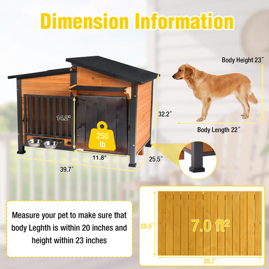 Aivituvin Heated Wooden Dog House AIR7021-IN-HP, 39.7"L/60"L Insulated Liner, Metal Frame