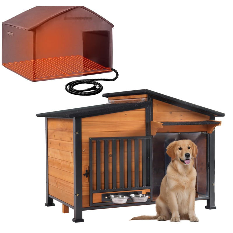Aivituvin-AIR7021-IN-HP Heated Insulated Metal Frame Wooden Dog House
