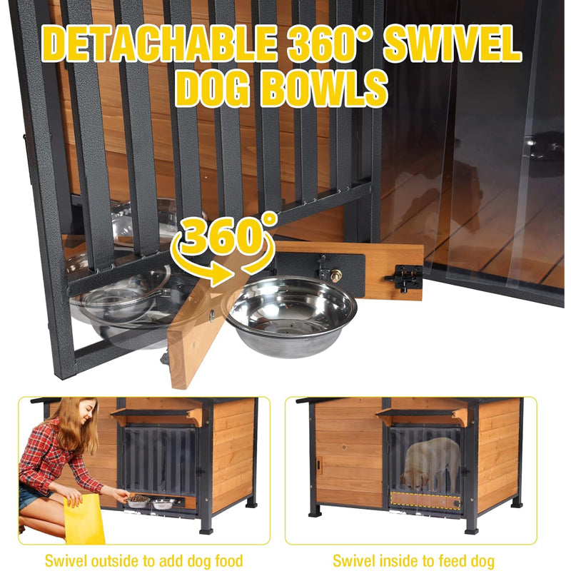Aivituvin-AIR7021-IN-HP Heated Insulated Metal Frame Wooden Dog House