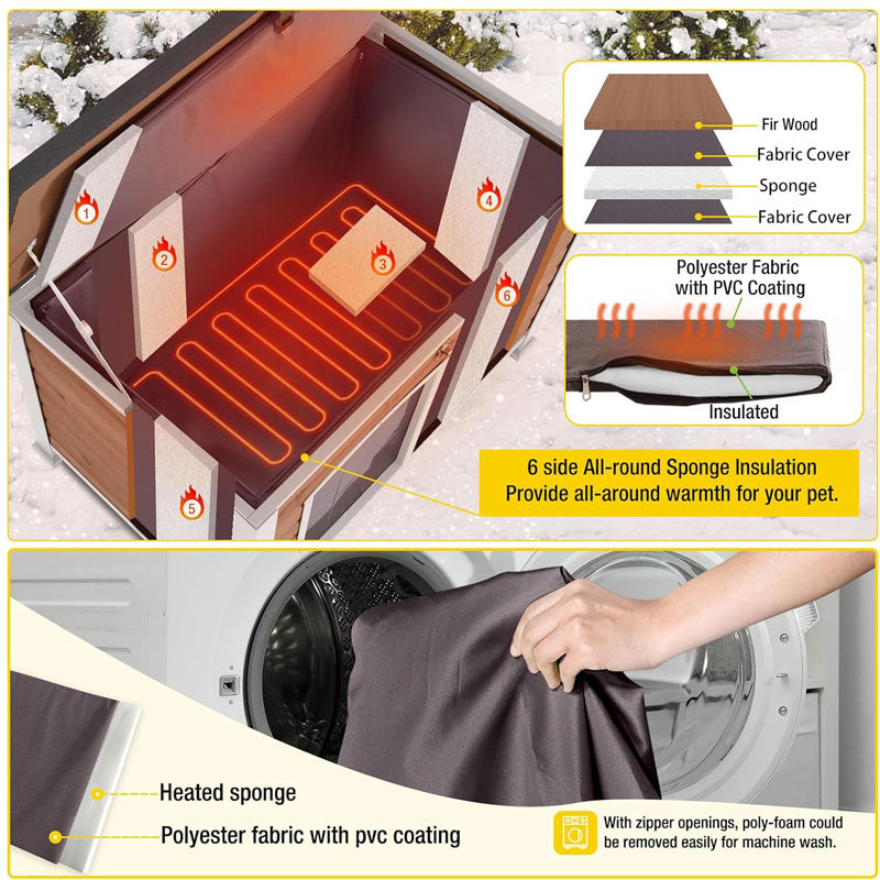 Aivituvin-AIR73/74/75/76-IN-HP Heated Outdoor Dog House| Removable Liner and Heating Pad