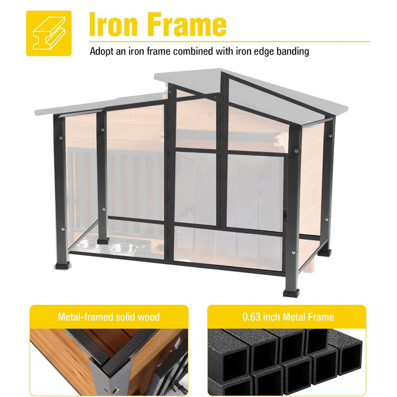 Aivituvin-AIR7021-IN-HP Heated Insulated Metal Frame Wooden Dog House