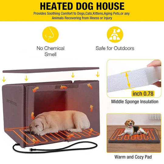 Aivituvin-AIR76-M-IN-HP 43.3"L Heated Outdoor Dog House| Heating Pad| Metal Frame