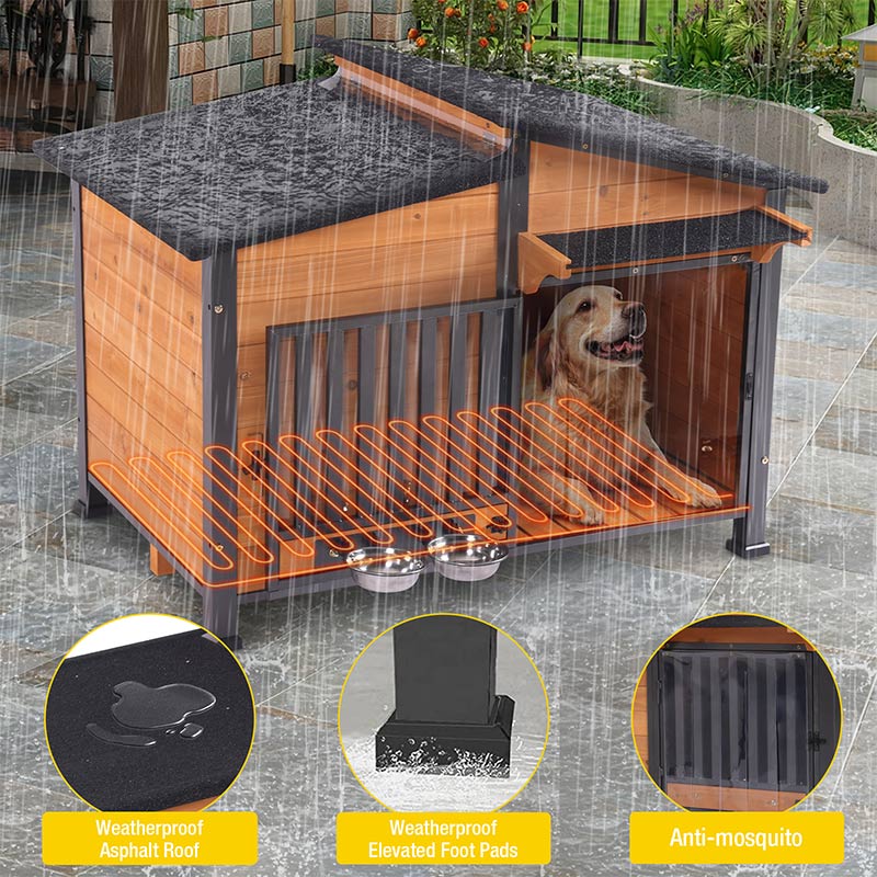 Aivituvin-AIR7021-IN-HP Heated Insulated Metal Frame Wooden Dog House