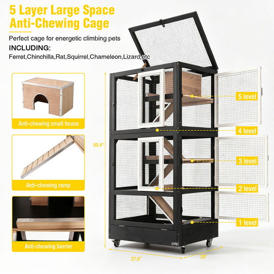 Aivituvin 5 Levels Chinchilla Cage AIR38-1, Wooden Ferret Cage