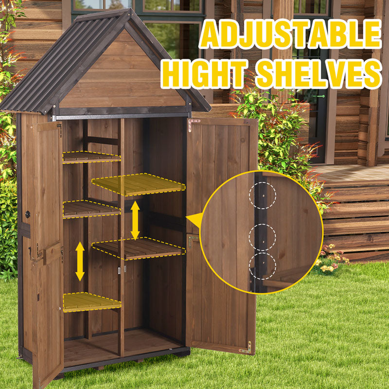 Aivituvin Wooden Garden Shed AIR7004-W, Outdoor Storage with Plastic Roof, Metal Frame