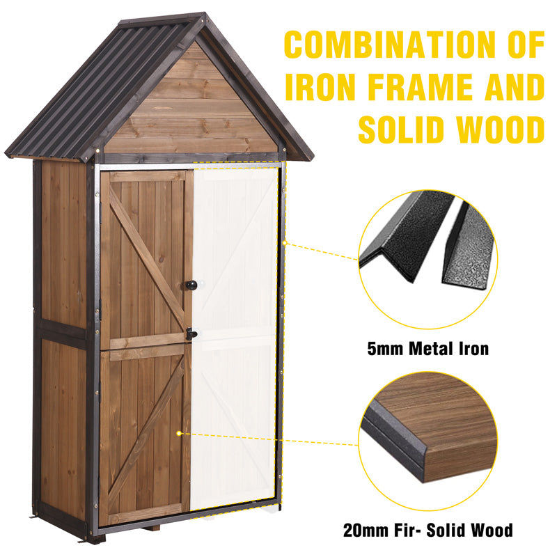 Aivituvin Wooden Garden Shed AIR7004-W, Outdoor Storage with Plastic Roof, Metal Frame