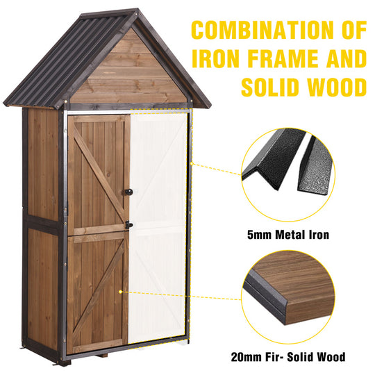 Aivituvin Wooden Garden Shed AIR7004-W, Outdoor Storage with Plastic Roof, Metal Frame