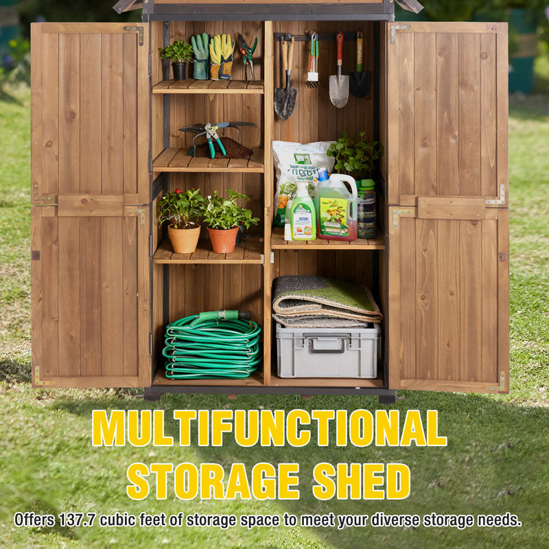 Aivituvin Wooden Garden Shed AIR7004-W, Outdoor Storage with Plastic Roof, Metal Frame