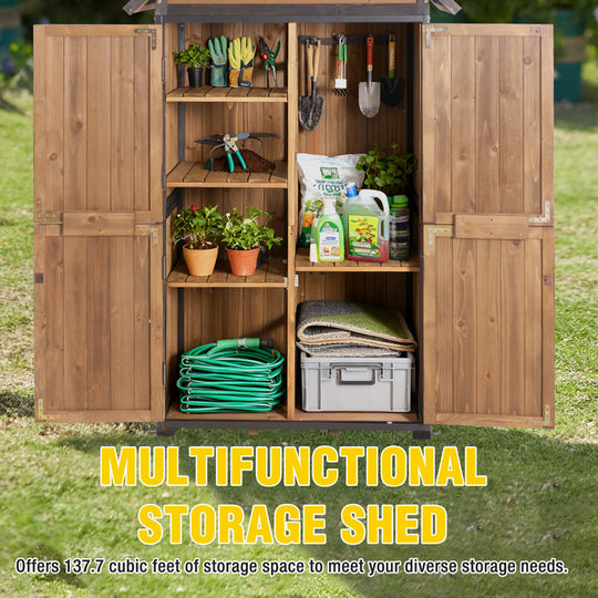 Aivituvin Wooden Garden Shed AIR7004-W, Outdoor Storage with Plastic Roof, Metal Frame