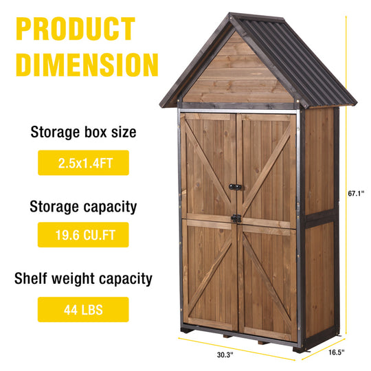 Aivituvin Wooden Garden Shed AIR7004-W, Outdoor Storage with Plastic Roof, Metal Frame