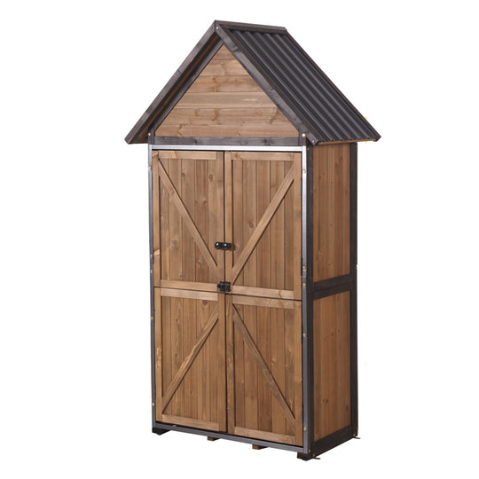 Aivituvin Wooden Garden Shed AIR7004-W, Outdoor Storage with Plastic Roof, Metal Frame