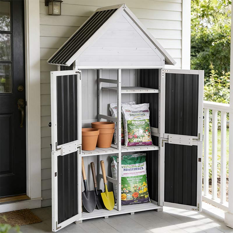 Aivituvin Plastic Garden Shed AIR7004-P, Garden Storage with Metal Frame