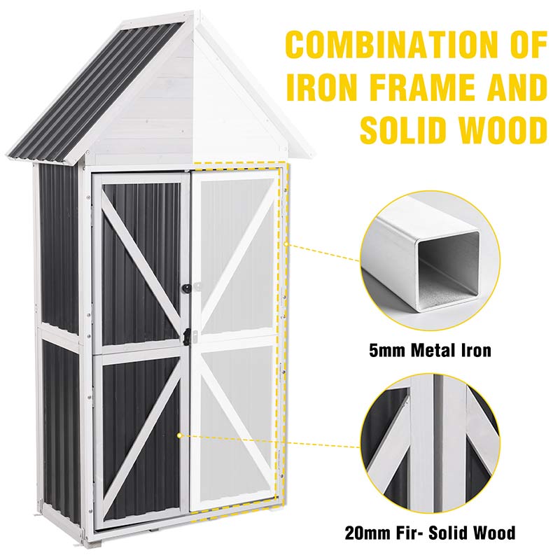 Aivituvin Plastic Garden Shed AIR7004-P, Garden Storage with Metal Frame