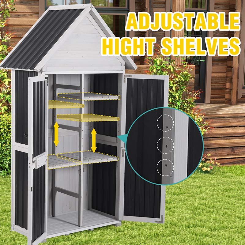 Aivituvin Plastic Garden Shed AIR7004-P, Garden Storage with Metal Frame