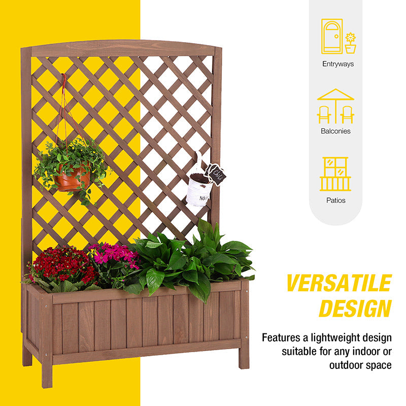 Morgete Raised Garden Bed with Legs Trellis Wooden Planter Box - Thumbnail 5
