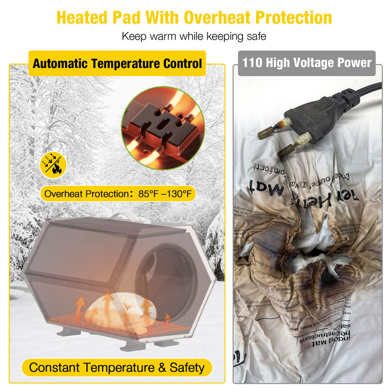 Aivituvin-AIR107 Indoor/Outdoor Heated Cat House with Heated Pad|Durable PP Construction