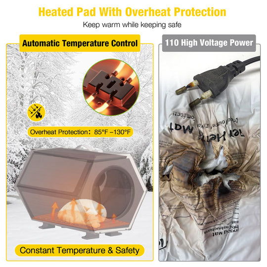 Aivituvin-AIR107 Indoor/Outdoor Heated Cat House with Heated Pad|Durable PP Construction