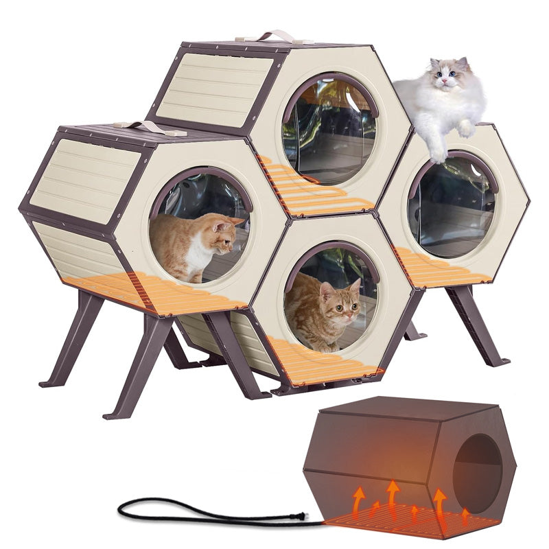 Aivituvin Heated Cat House AIR107, Indoor or Outdoor Plastic Cat Shelter with Heating Pad, 4 Sets