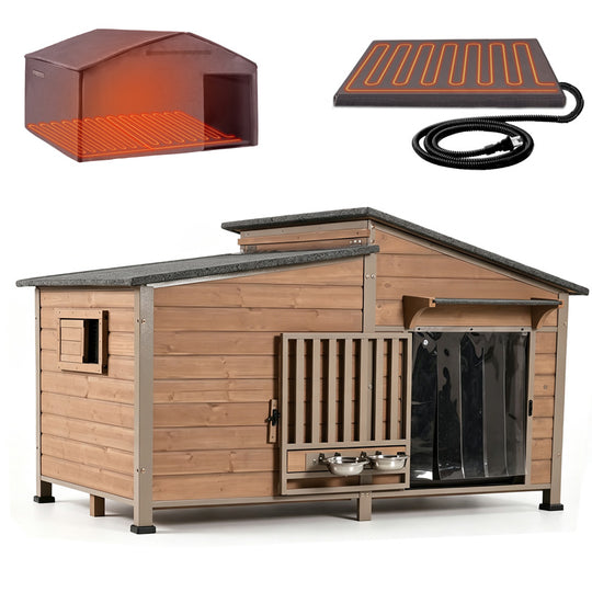 Aivituvin Heated Wooden Dog House AIR7021-IN-HP, 39.7"L/60"L Insulated Liner, Metal Frame