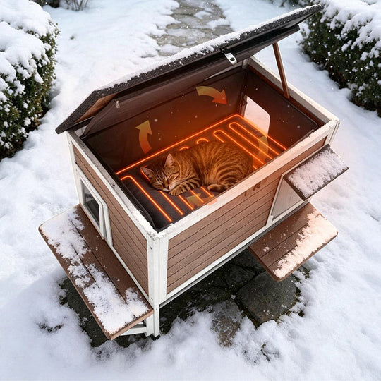 Aivituvin Wooden Heated Cat House AIR91-IN-HP with Removable Heating Pad