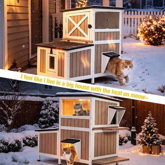 Aivituvin Heated Feral Cat Shelter AIR7033-IN-HP, Winter Cat Cabin with Insulation Liner