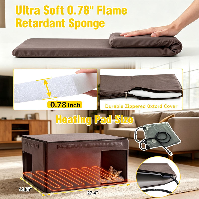 Aivituvin Wooden Heated Cat House AIR91-IN-HP with Removable Heating Pad