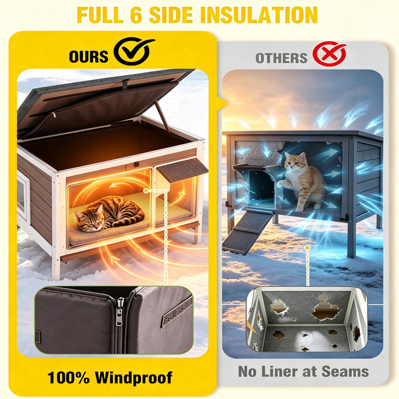 Aivituvin Wooden Heated Cat House AIR91-IN-HP with Removable Heating Pad