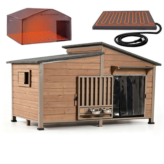 Aivituvin Heated Wooden Dog House AIR7021-IN-HP, 39.7"L/60"L Insulated Liner, Metal Frame