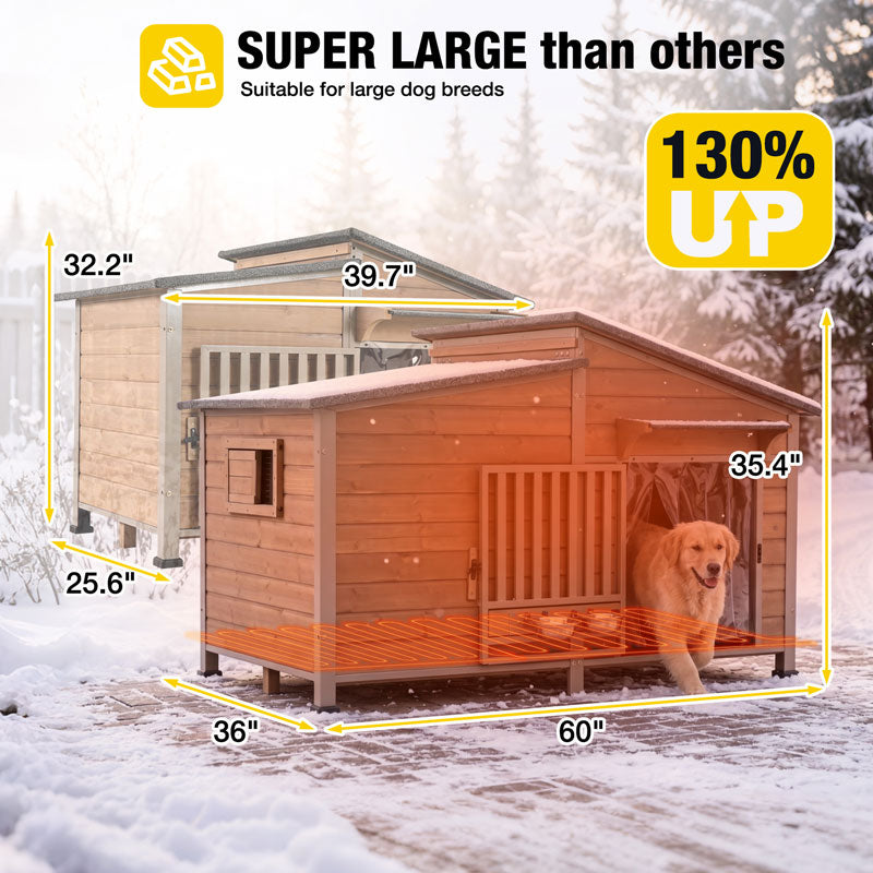 Aivituvin Heated Wooden Dog House AIR7021-IN-HP, 39.7"L/60"L Insulated Liner, Metal Frame