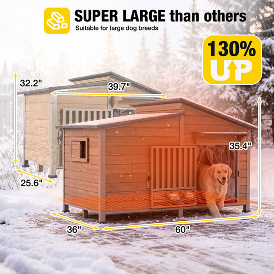 Aivituvin Heated Wooden Dog House AIR7021-IN-HP, 39.7"L/60"L Insulated Liner, Metal Frame