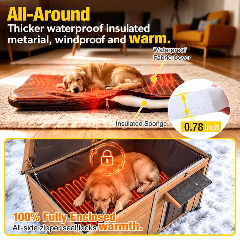 Aivituvin Extra Large Heated Dog House AIR63/64-IN-HP, 55"L/59.1"L Wooden Dog Shelter with Heating Pad
