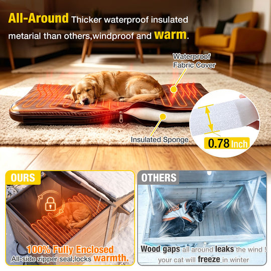 Aivituvin Heated Wooden Dog House AIR7021-IN-HP, 39.7"L/60"L Insulated Liner, Metal Frame