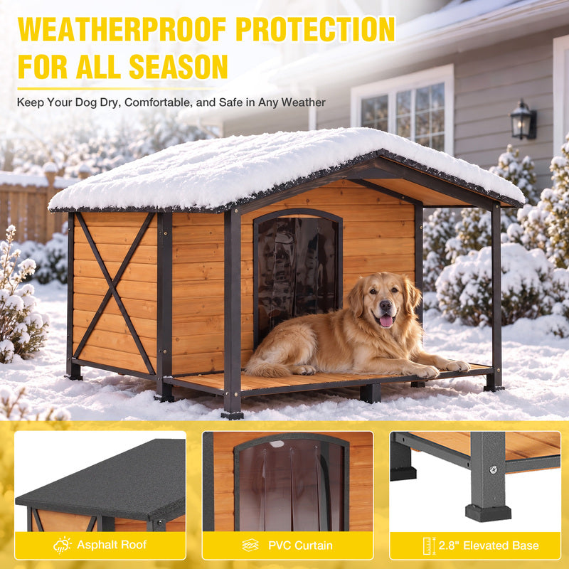 Aivituvin Heated Waterproof Dog House AIR88/89-IN-HP, 40.5"L/41.6"L/55"L Dog Shelter, Heating Pad, Strong Metal Frame