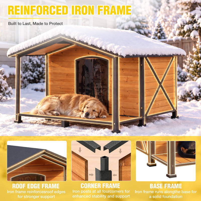 Aivituvin Heated Waterproof Dog House AIR88/89-IN-HP, 40.5"L/41.6"L/55"L Dog Shelter, Heating Pad, Strong Metal Frame
