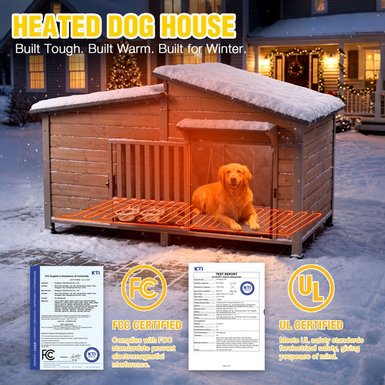 Aivituvin Heated Wooden Dog House AIR7021-IN-HP, 39.7"L/60"L Insulated Liner, Metal Frame