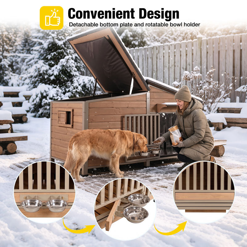 Aivituvin Heated Wooden Dog House AIR7021-IN-HP, 39.7"L/60"L Insulated Liner, Metal Frame