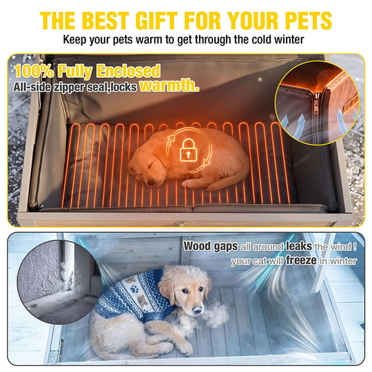 Aivituvin Heated Outdoor Dog House AIR73/74/75/76-IN-HP, 33.5"L/43.3"L Metal Frame, Removable Liner and Heating Pad