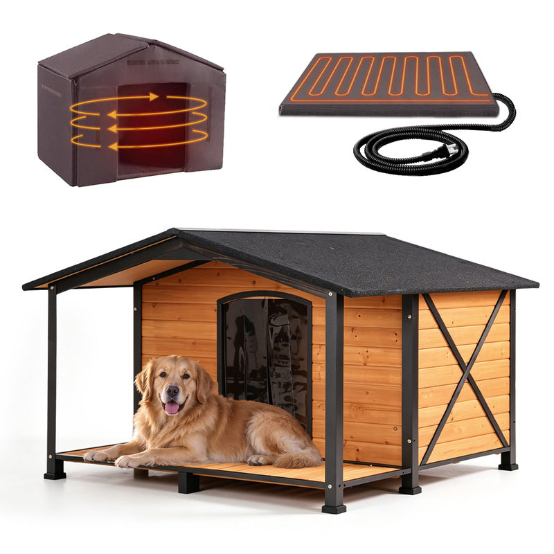 Aivituvin Heated Waterproof Dog House AIR88/89-IN-HP, 40.5"L/41.6"L/55"L Dog Shelter, Heating Pad, Strong Metal Frame