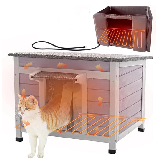 MEDEHOO AIR12-IN-HP Outdoor Heated Cat House with Heated Pad & Insulated Liner, Weatherproof Insulated Feral Cat Shelter for Winter