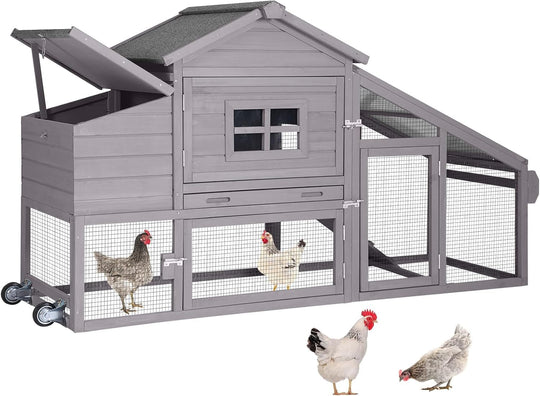 MEDEHOO 69“ Chicken Coop Mobile Hen Coop Large Poultry Cage with Wheels Outdoor