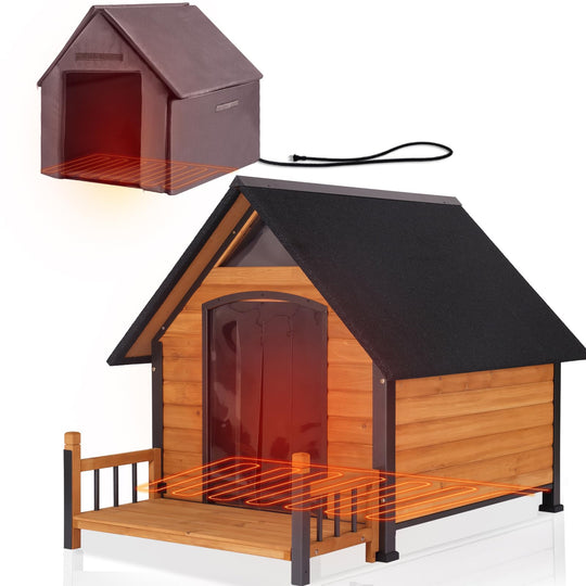 MEDEHOO AIR80-L-IN-HP Heated Dog House Outdoor 50.9" Large Dog Kennel with Metal Frame Insulated Indoor Dog Cage for Small Medium Large Dogs with Heater and Insulated Liner