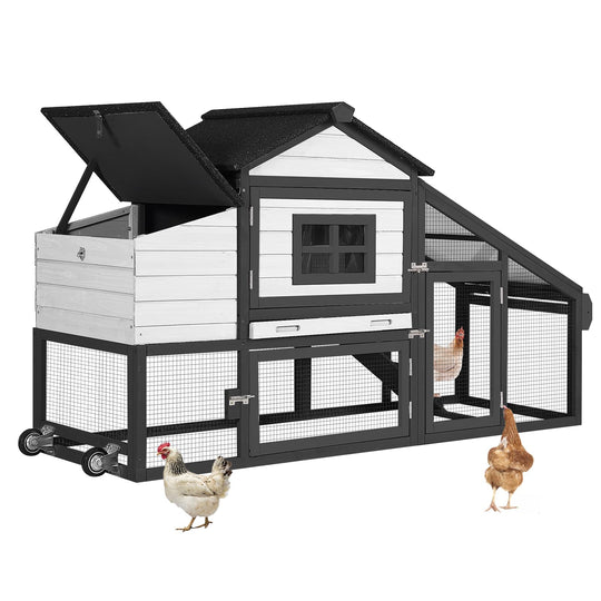 MEDEHOO 69“ Chicken Coop Mobile Hen Coop Large Poultry Cage with Wheels Outdoor