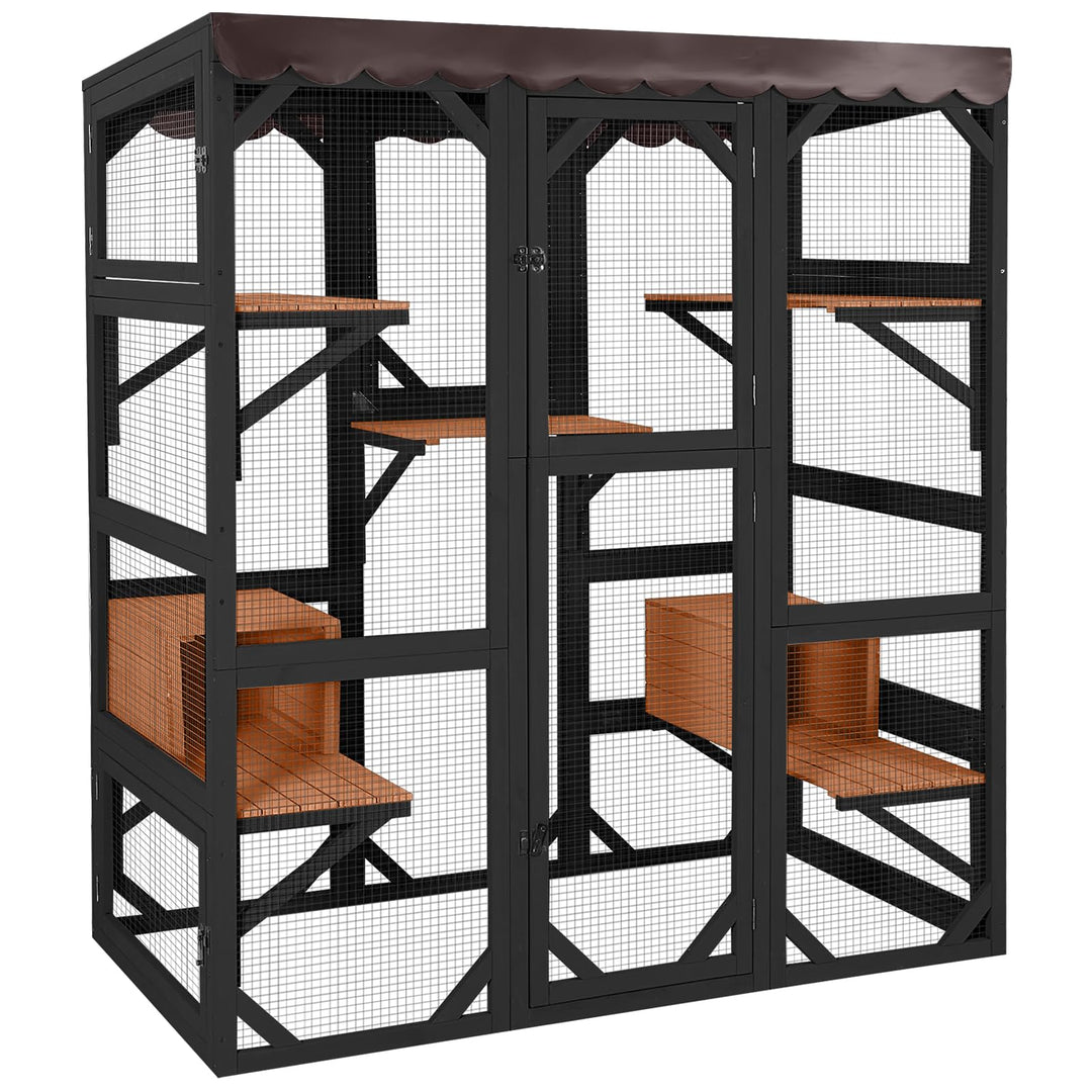 MEDEHOO 70"H Catio Outdoor Cat Enclosure Large Cat House for Mulitiple Cats Walk in Cat Cage with Tarp Roof
