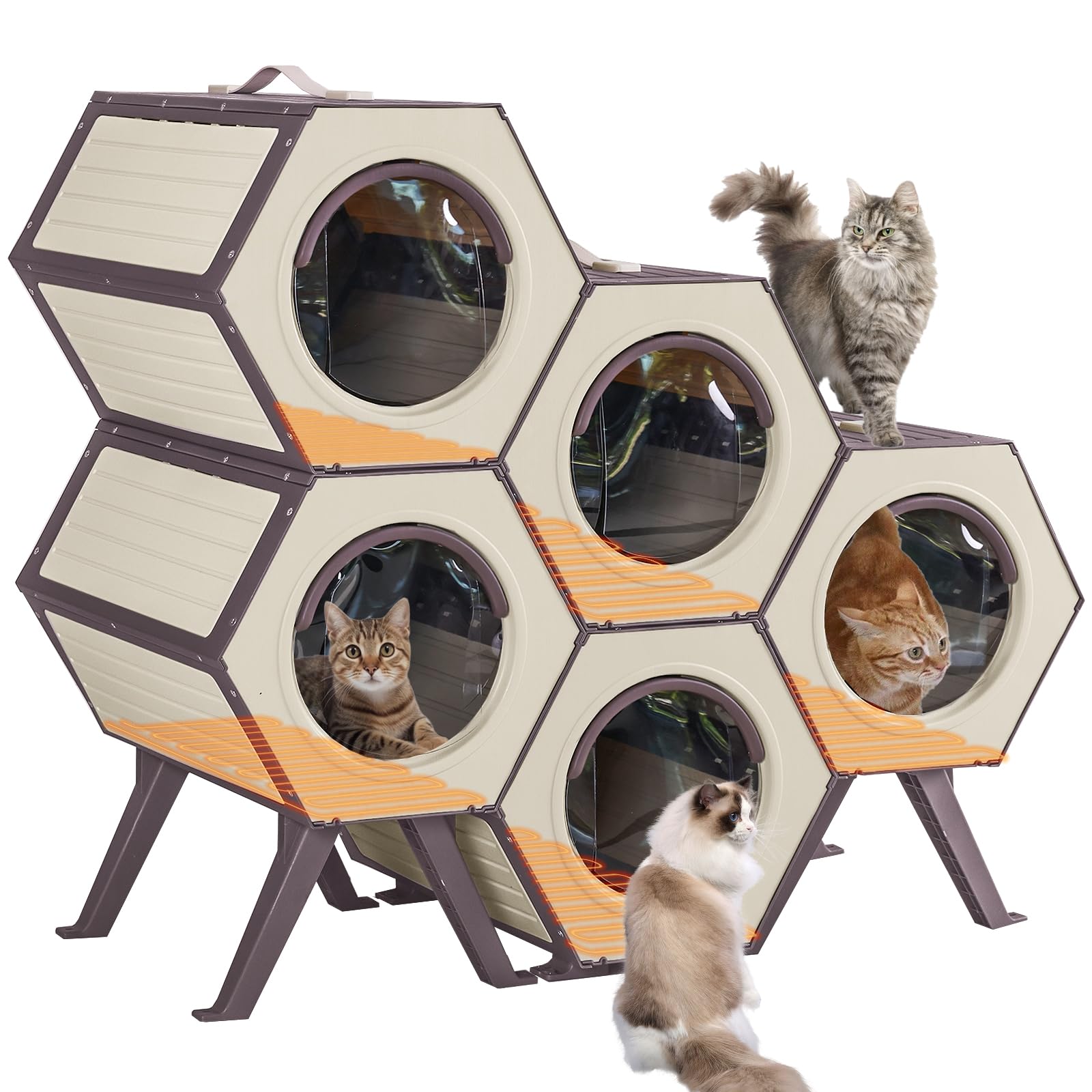 MEDEHOO Outdoor Heated Cat House with Heated Pad, Insulated Feral