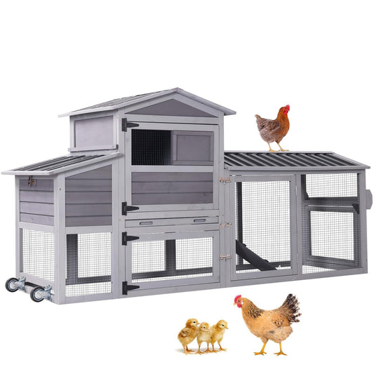 Suumerpety Large Chicken Coop on Wheels, Wooden Hen House with Nest Box and Weatherproof Roof